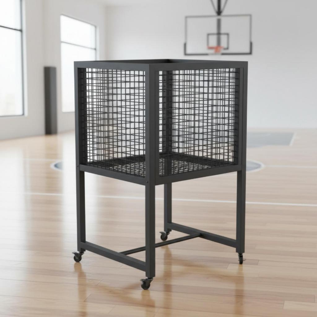 Rolling Tennis Basket Black Metal Storage Trolley Uncovered Top