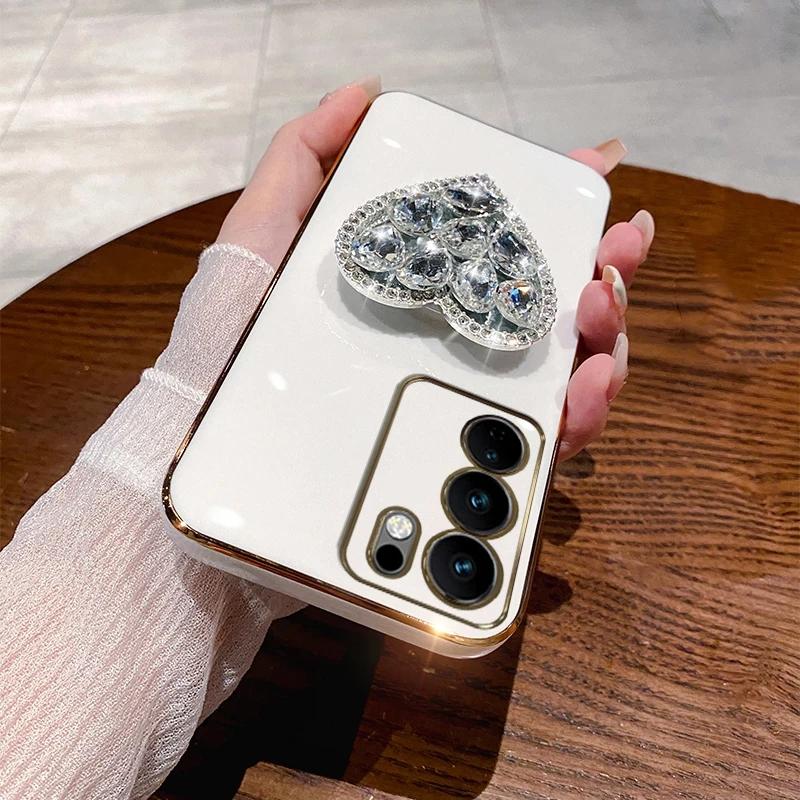 

Модный чехол-сердце с бриллиантами для vivo V50 Lite V20 SE V21 V21E V23 V23E V30E V27E V29E V29 Pro Y02S Y20 Гальванизированная накладка-подставка Caqa vivo V50 Lite&Bracket Cover белый