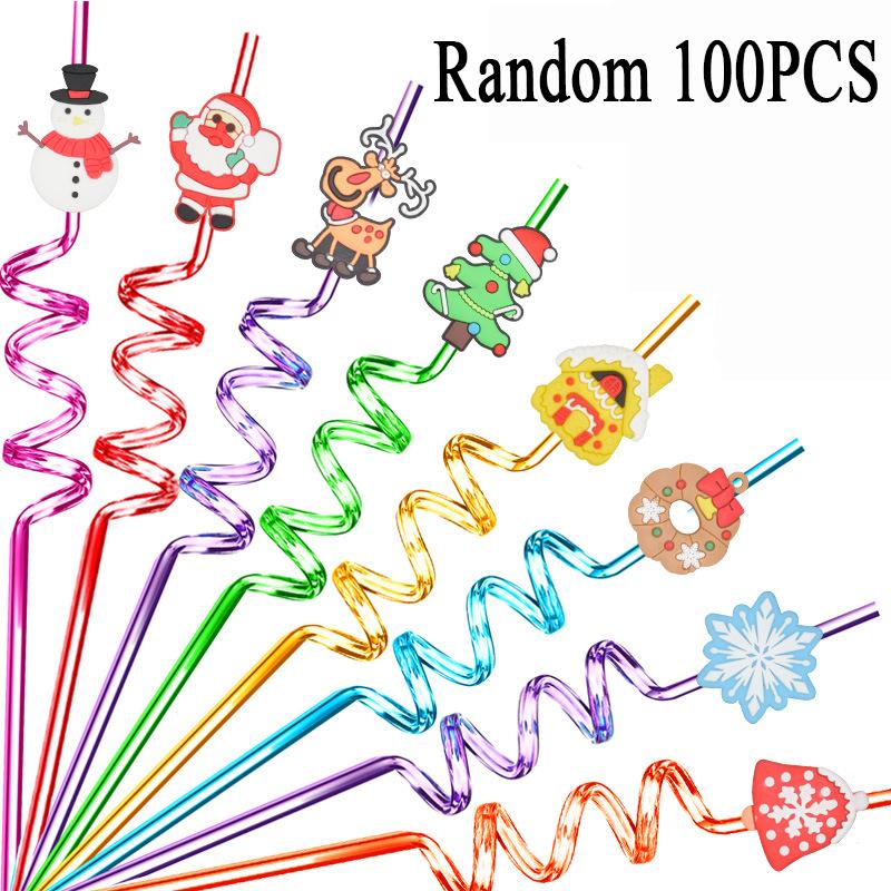 Christmas Spiral Straws Father Christmas Snowflake Elk Straws Drinking Juice Straws Children Straws Christmas Party Decoration