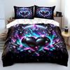 Colorful Heart And Butterfly Flames Print Bedding Set 1 Duvet Cover 2 Pillowcases For Adult And Children Luxury Gift Full Size