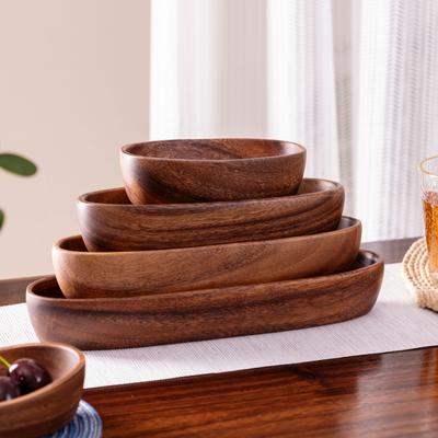 Bol en bois de noyer en forme de bateau pour kimchi, bol en bois fait main, assiette à dessert/fruits, vaisselle rétro pour la maison, bol à salade de fruits