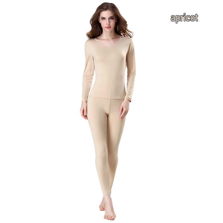 Women's Lyocell-Cotton Autumn Base Layer Set: Thin, Warm, Slimming, Plus Size, Body Shaping Cotton Wool Sweater Top & Bottoms.