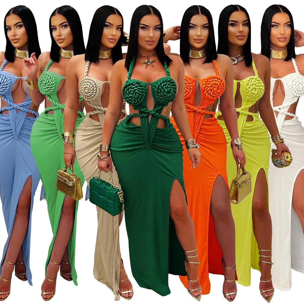 C7407 European & American Fashion: Sexy Knit Halter Backless Dress for Women