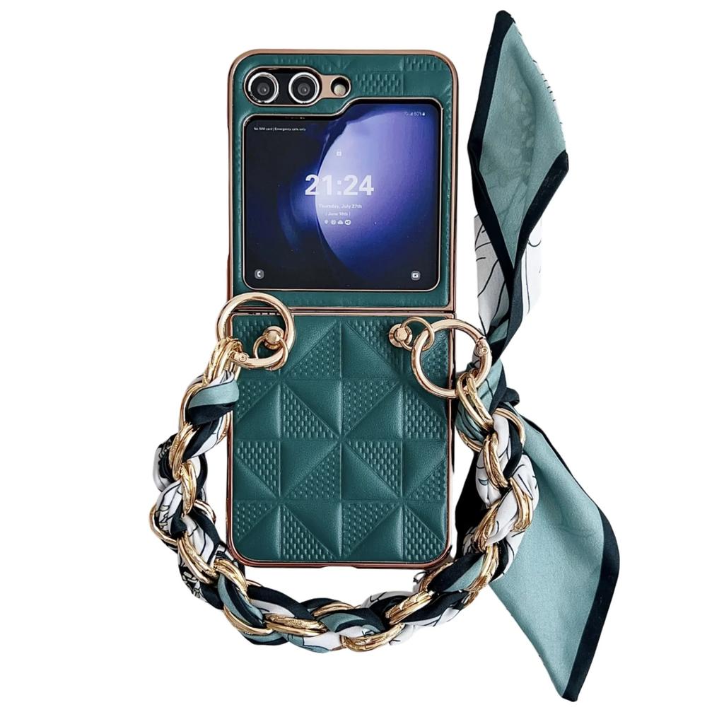 Luxury Leather Wrist Strap Phone Case for Samsung Galaxy Z Flip 6 5  with Protective Shockproof Adjustable Lanyard Cover
