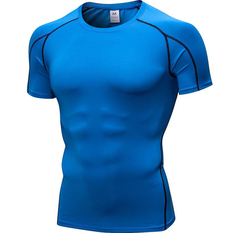 Men Gym Workout Short Sleeve Compression Shirt Tight Fit Quick Dry Athletic Top Black Red