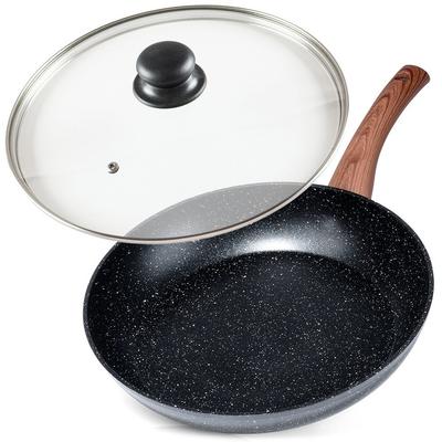 Granite Frying Pan With Glass Lid Black&Wood 28 Cm