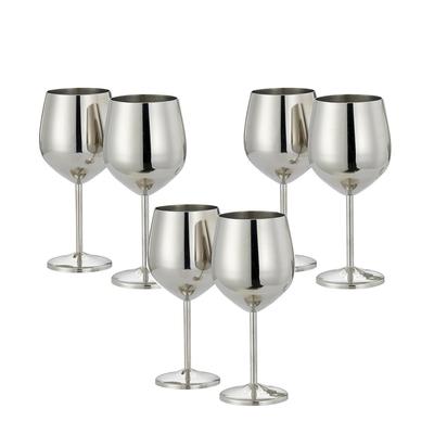 Stainless Steel Goblet Wine Glass | Gin Goblets Glass for Bar, 250 ML, Set of 6, Silver