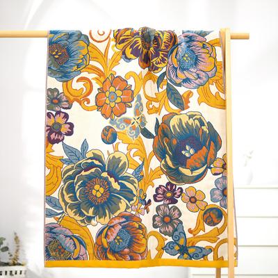 80x160cm Flowers Blossoming Towel Pure Cotton Bath Towel 5-layer Cotton Gauze Water-absorbing Quick-drying Large Towel for Bathing