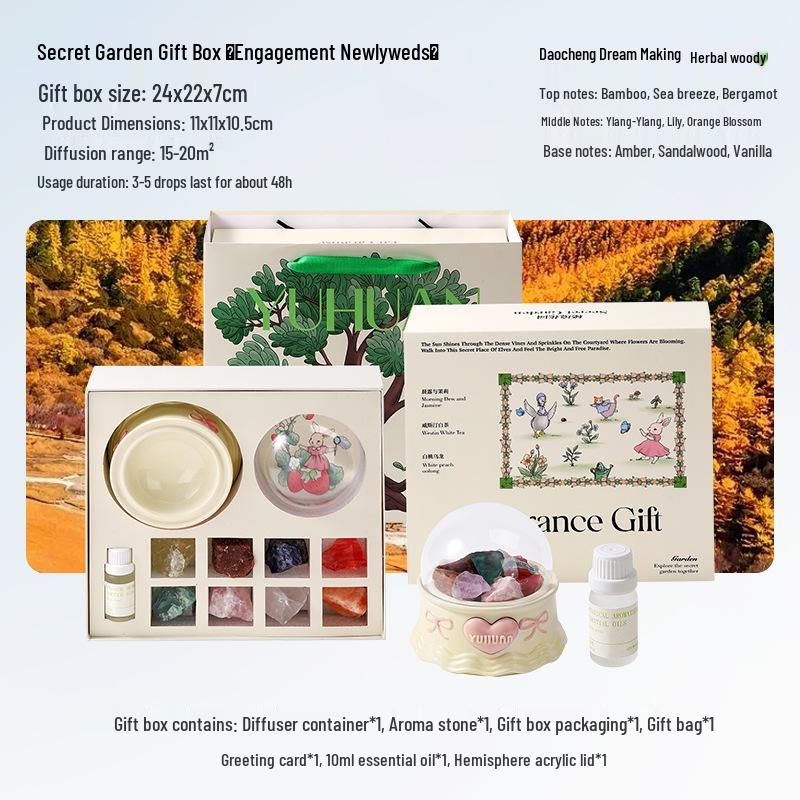 Aroma Diffuser Stone Gift Box for Girls - Crystal Ornament with Essential Oil Fragrance, Long-lasting Light Scent