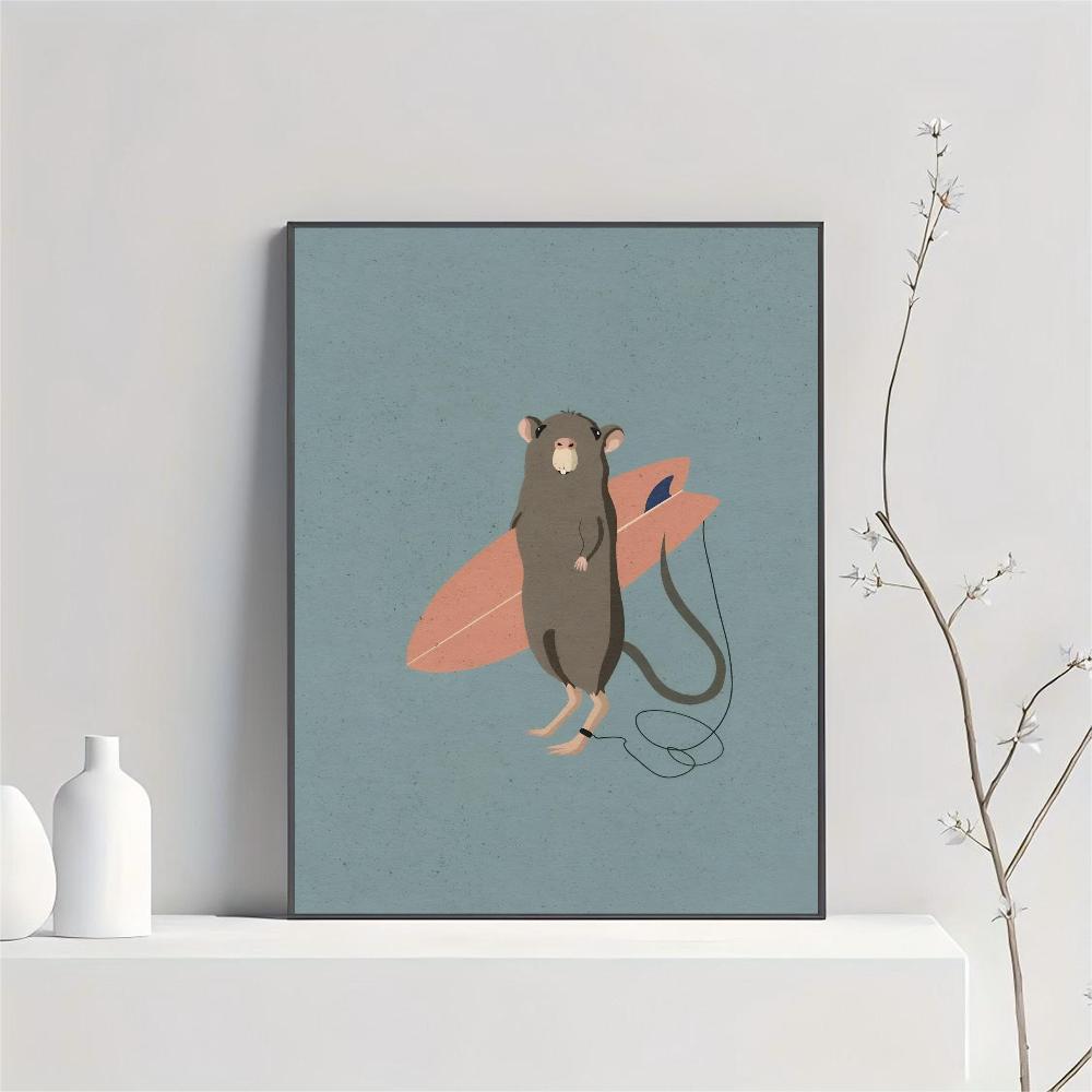 1pc Surfing Animals Vintage Cartoon Sloth Frog Racoon Zebra Poster HD Posters Home Room Bar Cafe Decor Art Wall Painting Picture