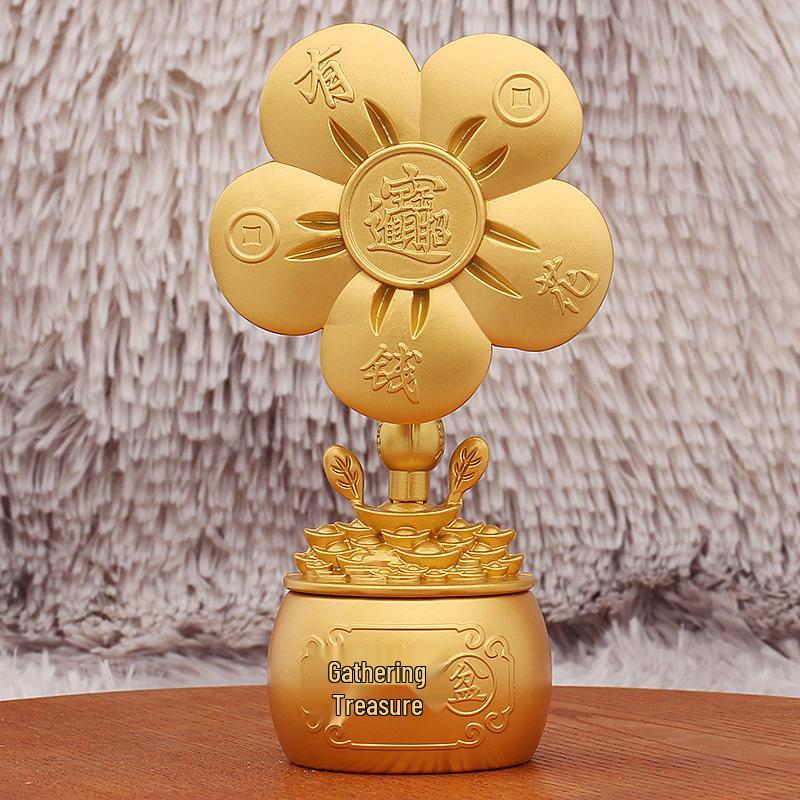 

Gold Sand Treasure Pot with Flowers & Pinwheel for Wealth and Fortune