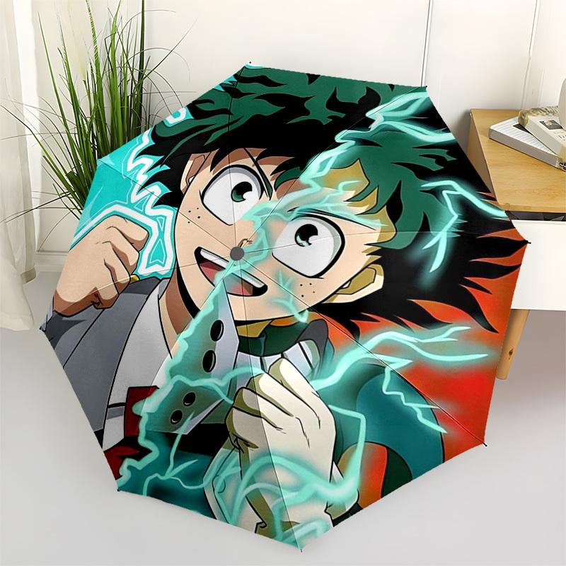 1pc My Hero Academia Anime Theme Automatic Opening Folding Umbrella with Lightning Print - Portable 3-Fold Design, 8-Bone Iron Frame Outdoor Umbrella