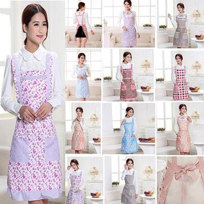 Cozinha impermeável feminina cozinhando xadrez floral pontilhado com bolso de avental babador