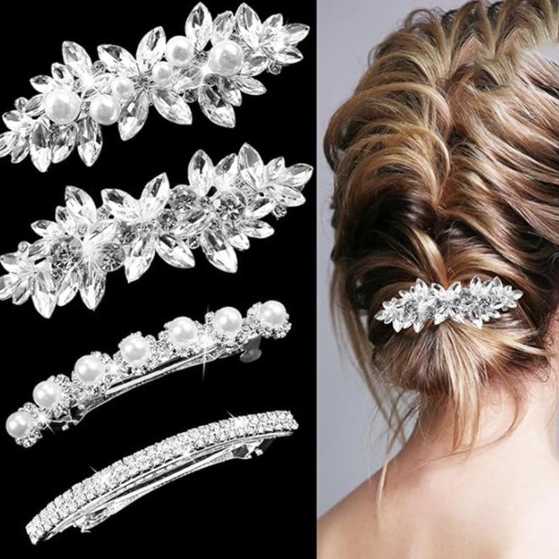 Sparkling Rhinestones Bride Hair Clip Wedding Hair Pin Spring Barrette Hair Ornament for Bride Ceremony Photography Wear