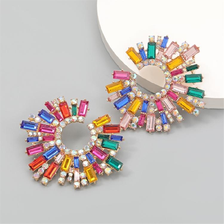 Unique Crystal Sunflower Earrings for Women Large Circle Flower Shape Accessory