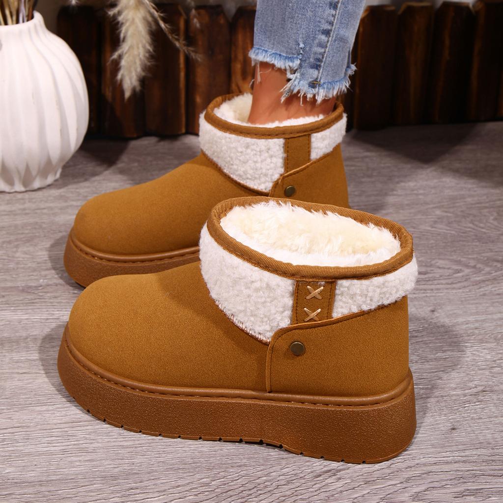 Schneestiefel Damen 2025 neu Winter Samt verdickt warm vielseitige kurze Stiefel Damen Fell integrierte Baumwollschuhe lässig