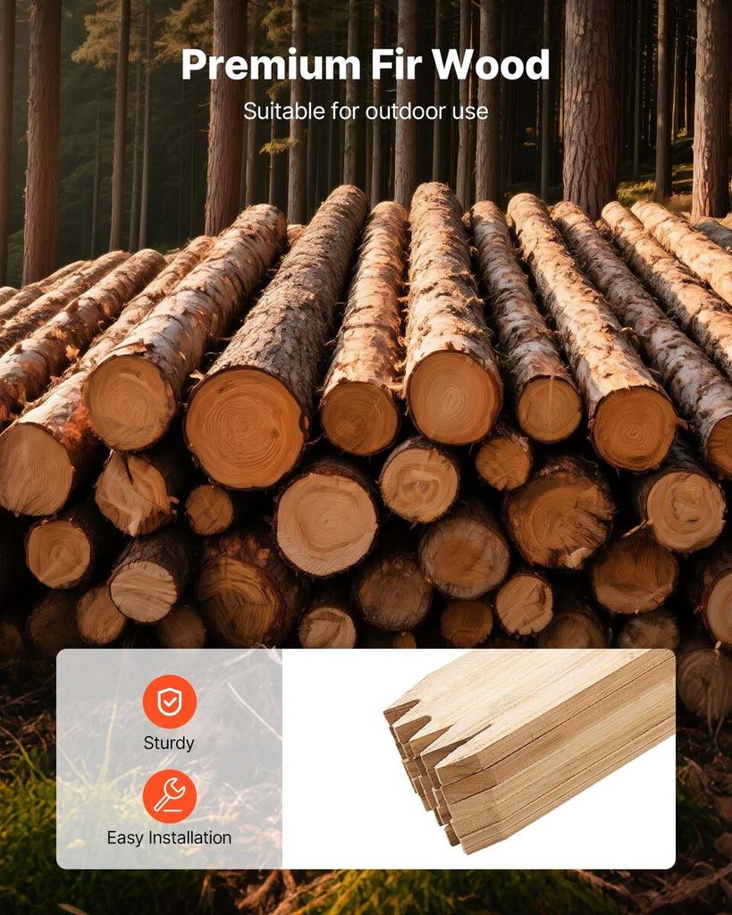 Wooden Garden Stakes, 25 Pcs 17.53×12.7×1219.2 mm Survey Grading Stakes, Garden Ground Stake with Sharp Point, Fir Wood Plant Support Stake, Sign