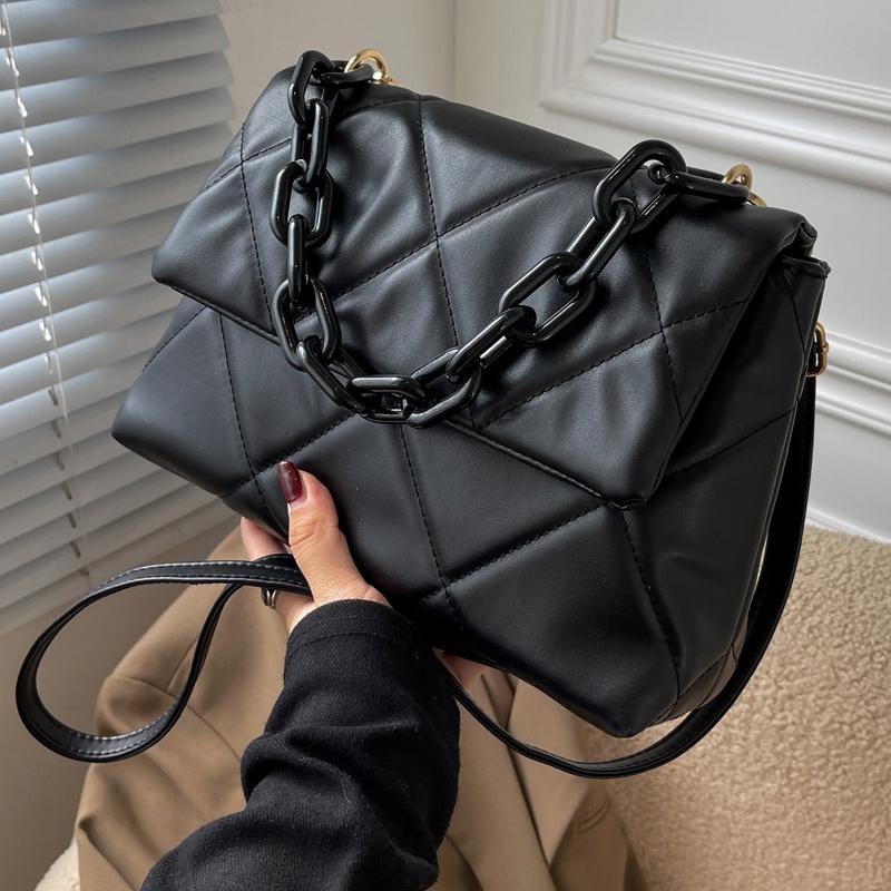 Women Rhombus Shoulder Bag Luxury Chains Design Messenger Handbag Flap Small Square Bag