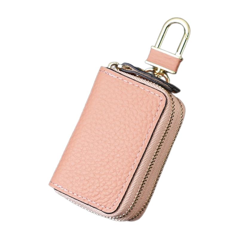 Leather Car Key Fob Case Cover Keychain Zipper Bag Protector Double Layer Pouch