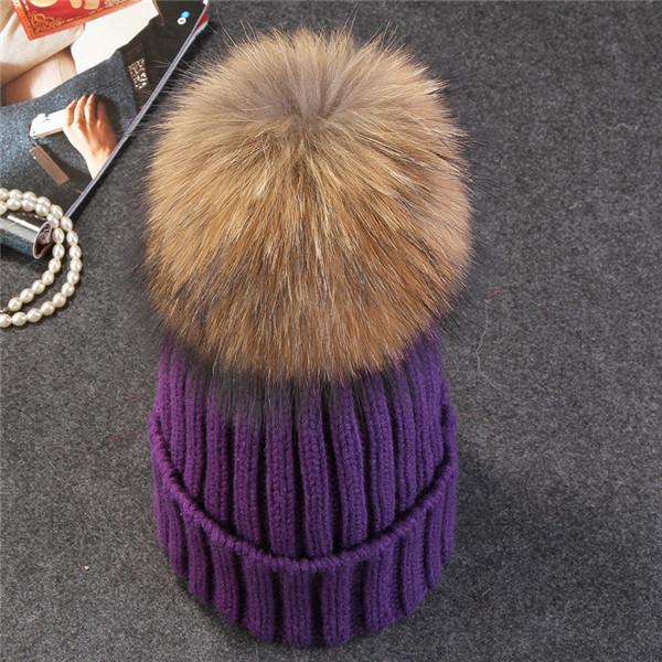 Xthree Berretto Invernale in Maglia con Pompon in Vera Pelliccia per Donna Cappello Berretti Cappellini Nuovissimo Spesso Cappello Femminile Cappellini Berretti