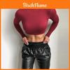 T-shirt Streetwear con Collo Alto e Maniche Lunghe per la Moda Autunnale Donna