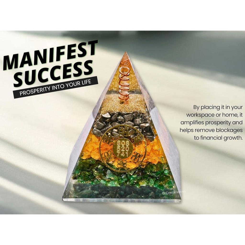 Geldmagnet Pyrit Pyramide Vastu für Zuhause - Zertifizierter Pyrit Citrin | Grüner Aventurin Stein Original Pyramide mit Zibu Symbol