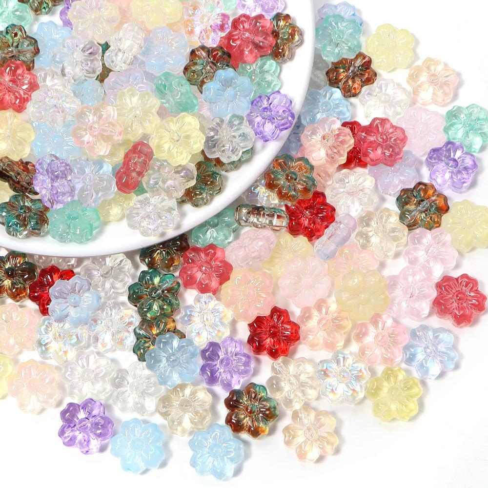 30pcs/lot 14mm Cherry Blossom Glass Beads Colorful Flower Lampwork Beads Loose Spacer Beads For Jewelry Making DIY Accessories