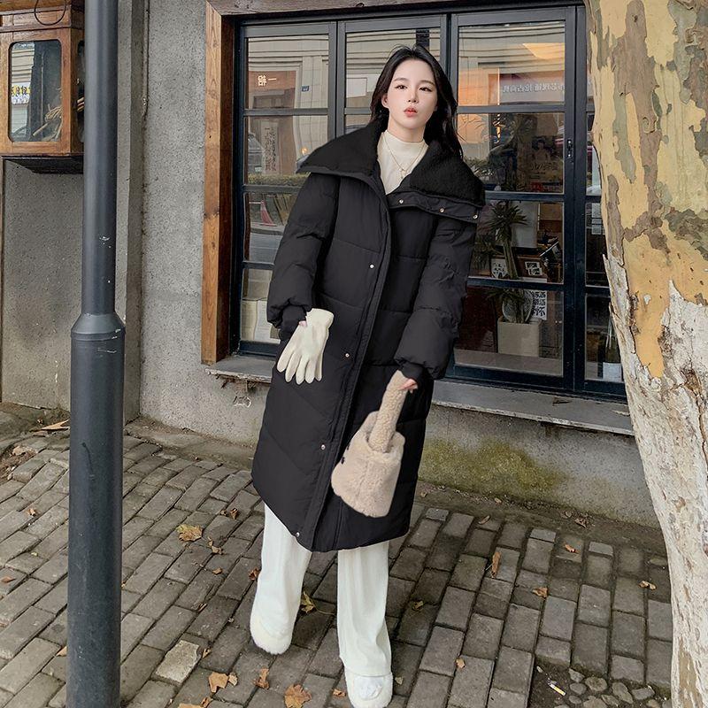 Winter Women Coat Long Length College Style Over Knee Big Collar Warm Lamb Wool Blend Jacket Trendy