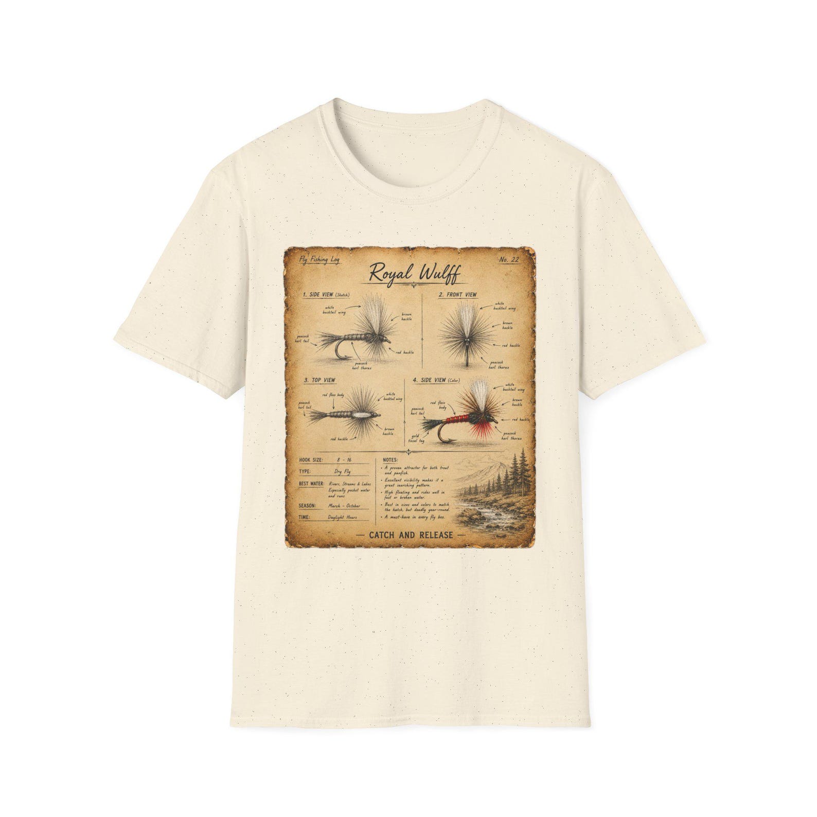 Royal Wulff Fly Fishing Guide T-Shirt | Vintage Fly Chart L