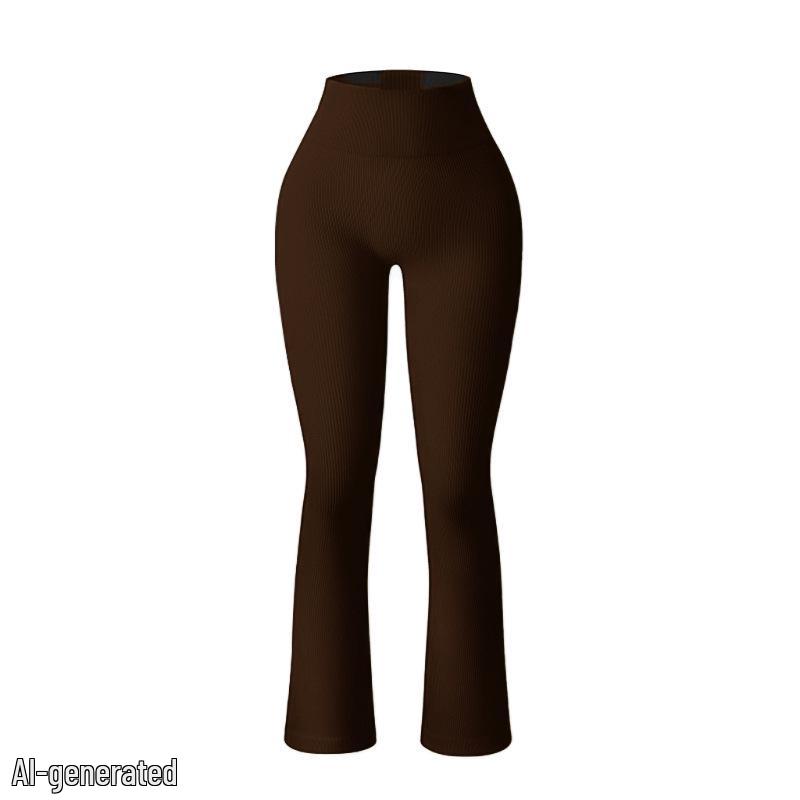 High-Waisted Women's Seamless Ribbed Yoga Flare Pants with Tummy Control