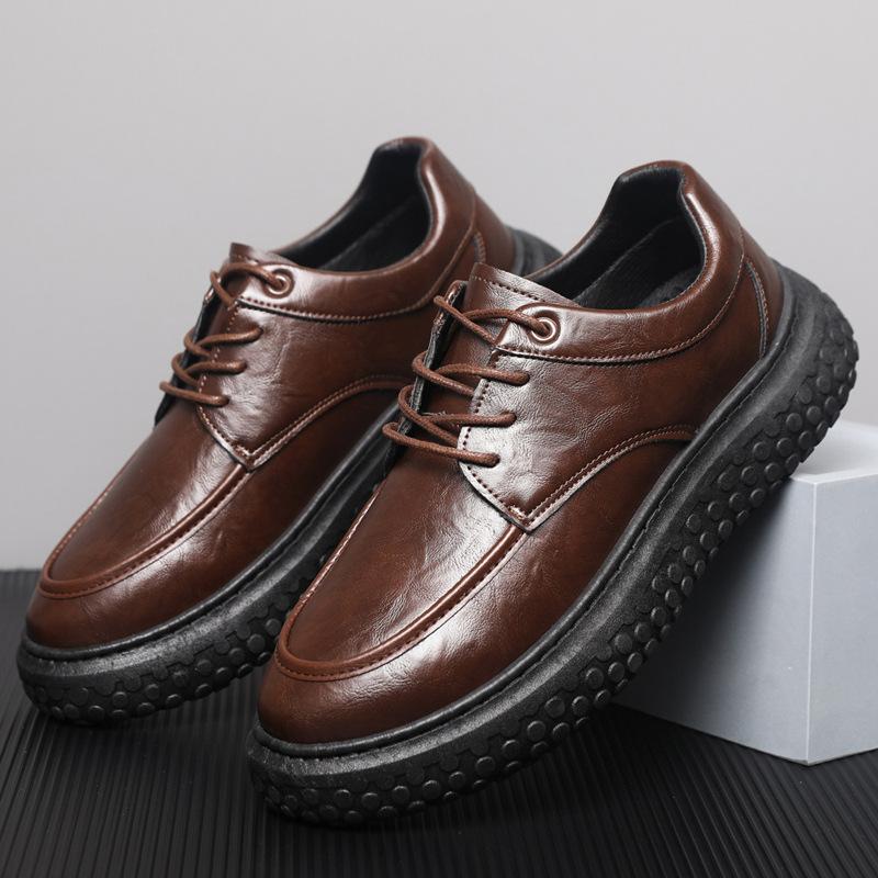 Autumn casual leather shoes low-top lace-up comfortable non-slip waterproof leather retro shoes