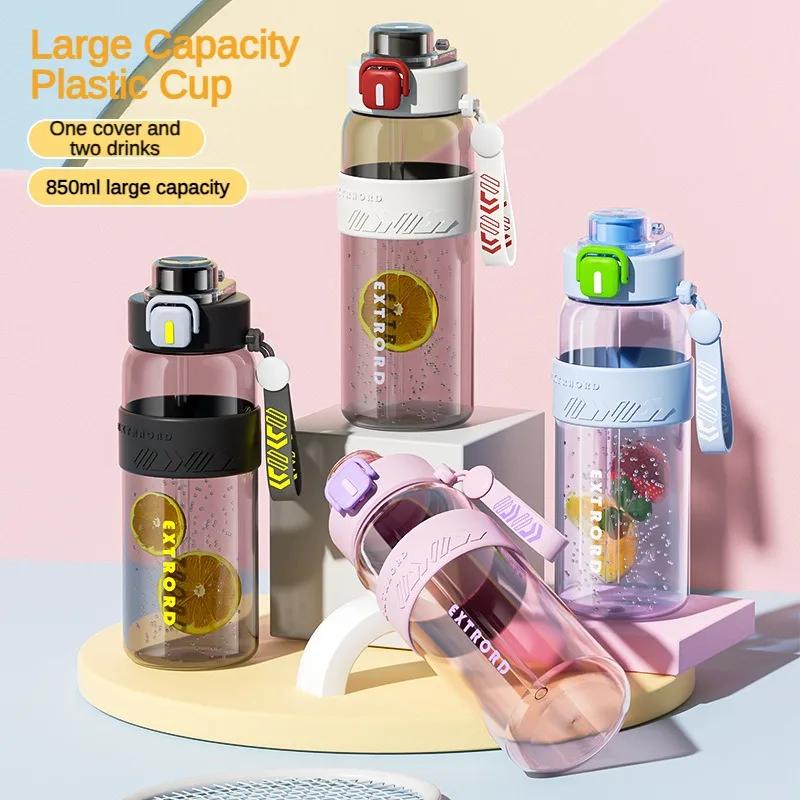 850ml Liter Large Capacity Sports Water Bottle Leak Proof Scald Proof Plastic Cup Drinking Outdoor Travel Portable Fitness Jugs