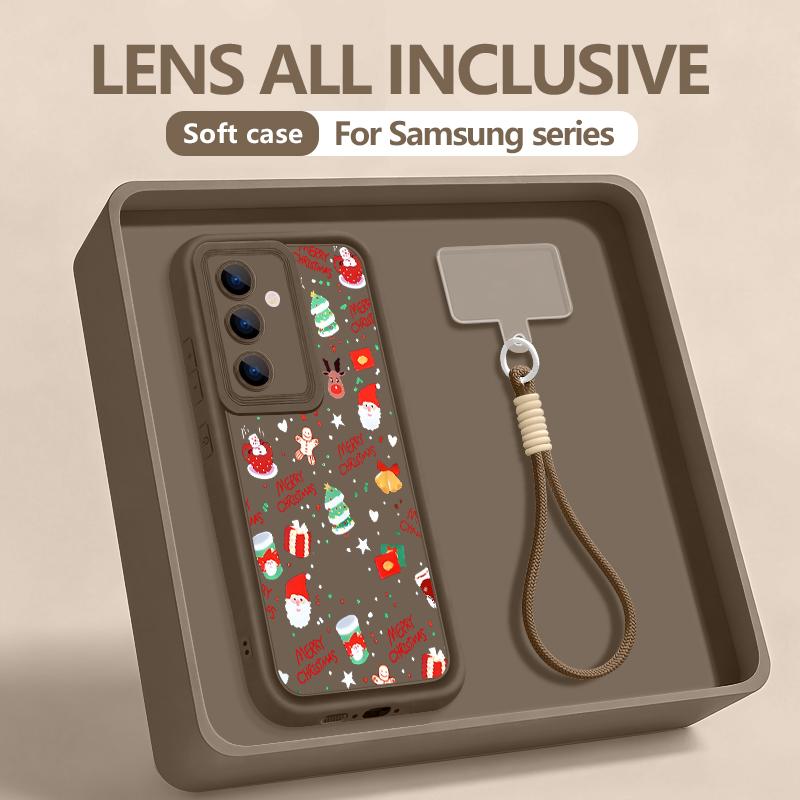 Christmas Pattern Lanyard Case For Samsung Galaxy S25 S23 S22 S24 Ultra S24 S25 FE A17 A56 A16 A55 A15 A36 A25 5G Soft TPU Cover