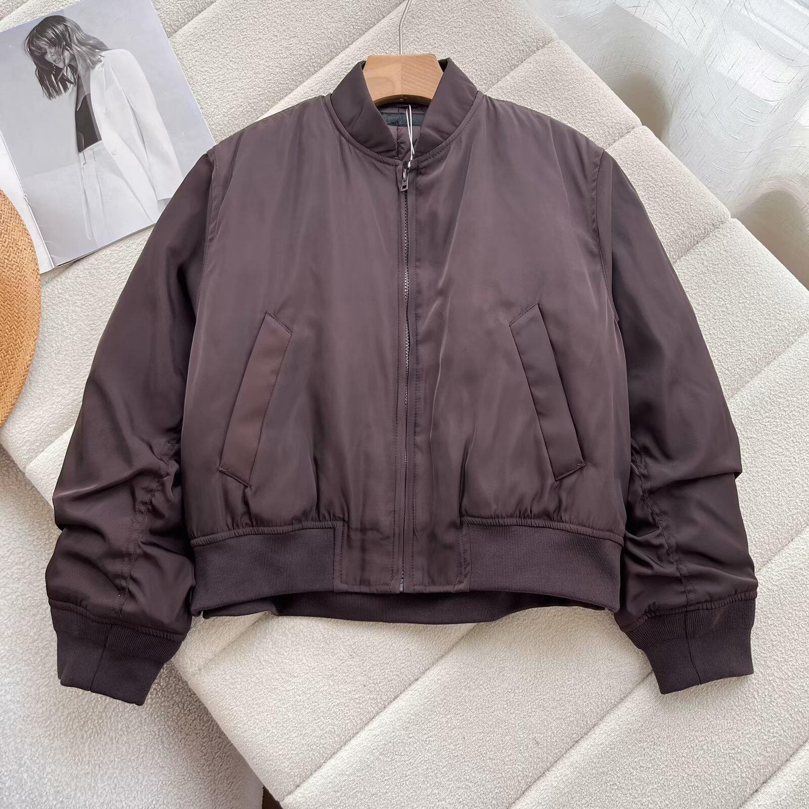 

Женская куртка-бомбер с воротником-стойкой, весна 2025 L кофейный