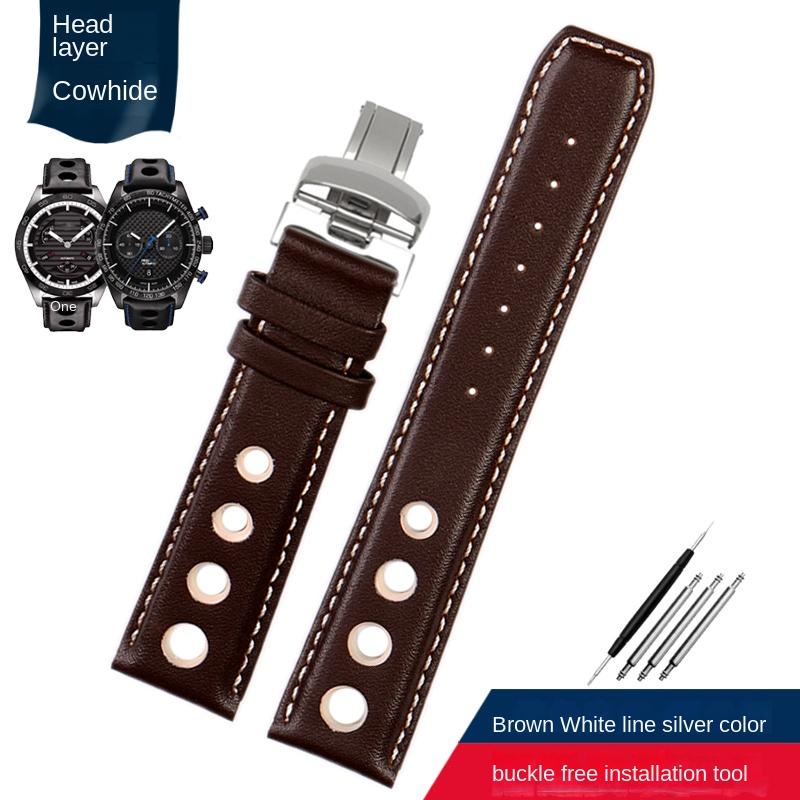 Genuine Leather watchband For tissot 1853 Sports Racing Series PRS516 T91 T044 Soft cowhide strap 20mm Folding clasp bracelet