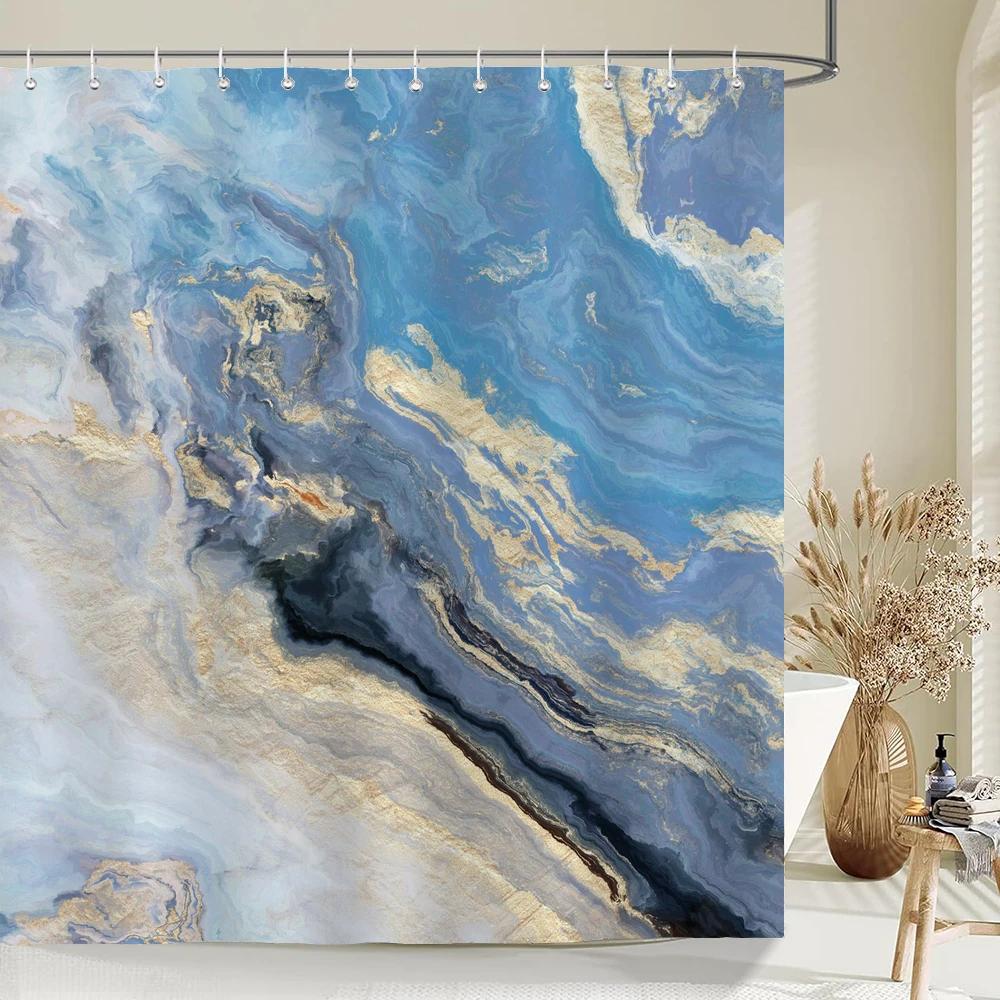 Marble Pattern Texture Shower Curtains Art Abstract Gradient Bathroom Waterproof Polyester Bath Curtain Home Decor with Hooks