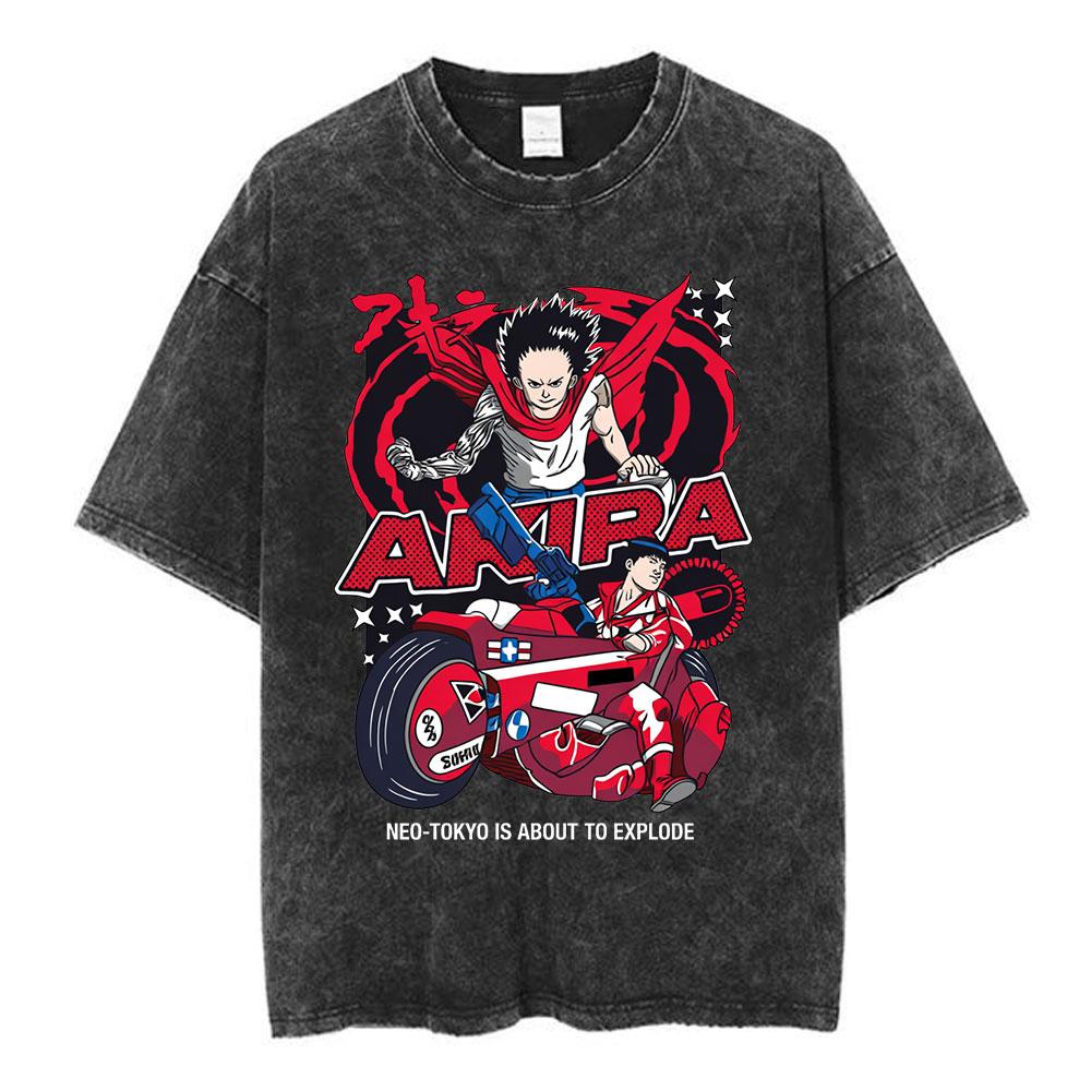 Anime Akira Vintage Washed T Shirts 90s Manga Shotaro Kaneda Shima Tetsuo Tshirt Mens Women Clothing Cotton Oversized Tshirts S