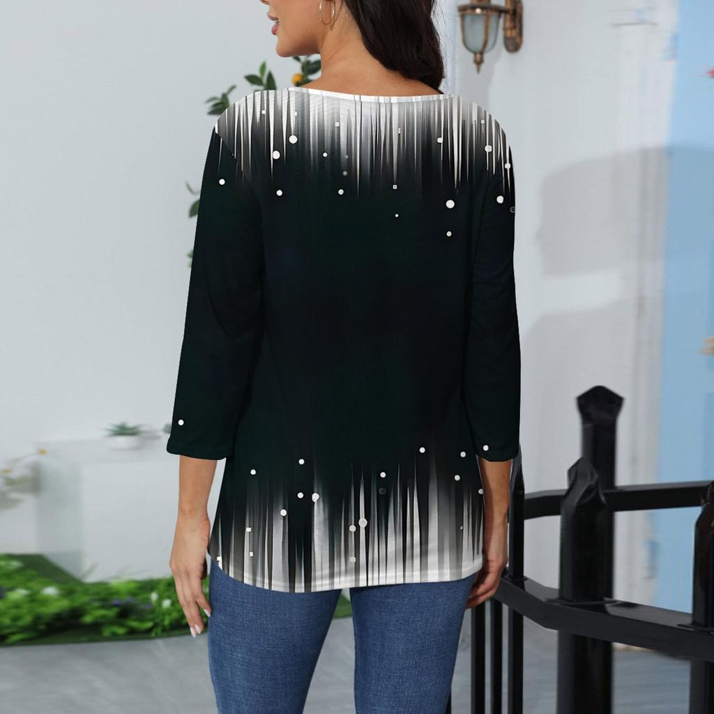 Women's Stand Collar 3/4 Sleeve Printed Top T-shirt