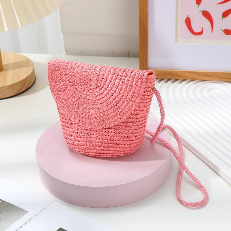 Cute Grass Woven Children's Handbag Handmade Rattan Little Girl Crossbody Fashi Cute Wallet Summer Beach Shoulder Bags