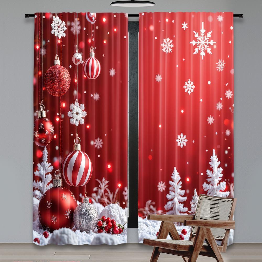 Flat Printing Popular Christmas Curtains Festivewonderland Digital Printed Polyester Drapes Family Party Decoration Use Set Of 2 Made