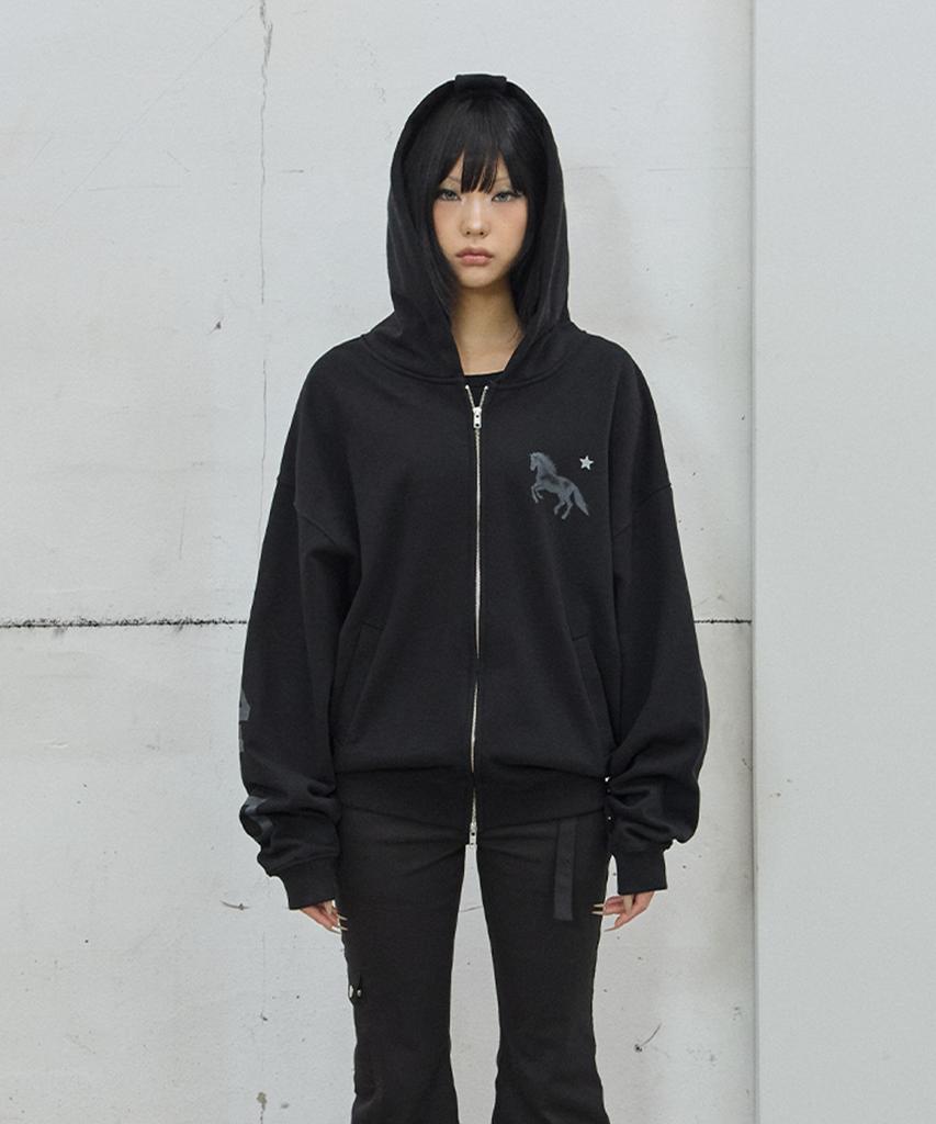 41Pray Midnight Horse Zip-Up Hoodie / Black