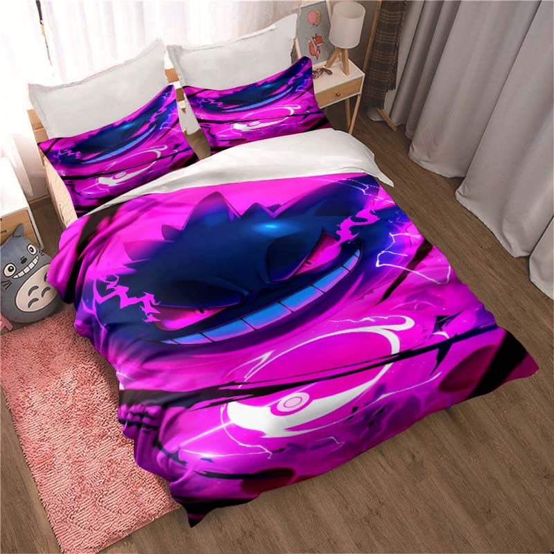 Gengar print bedding sets in various styles, 3-piece sets, extra-large pillowcases, adult bedspreads, bedroom bedding sets.