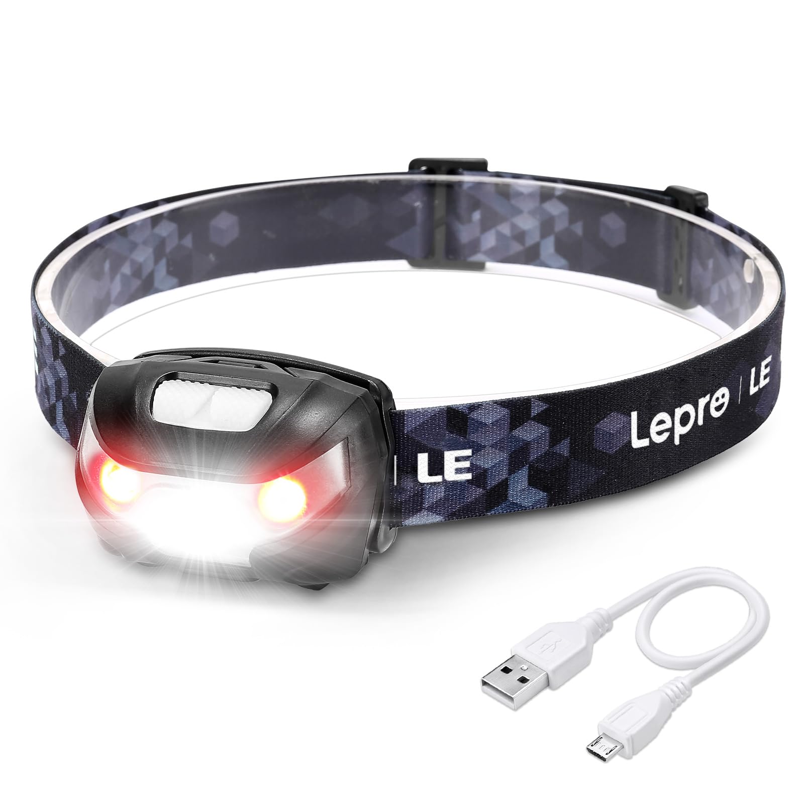 

Светодиодный налобный фонарь Lepro, перезаряжаемый, с высокой яркостью, с зарядкой через USB, белый и красный светодиодный свет [Яркость 150 люмен, 3 часа полной зарядки, практичный]