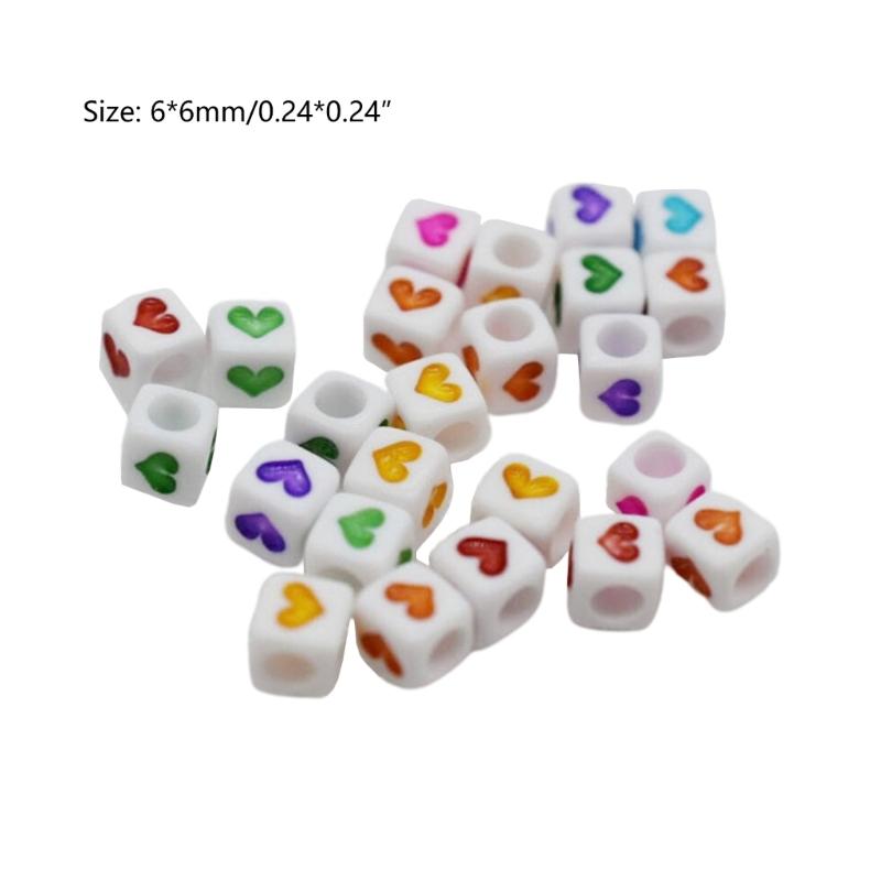 DIY Jewelry Making 50pcs Colorful Heart Printed Loose Beads Necklaces Bracelet Beads with Big Hole Square Beads