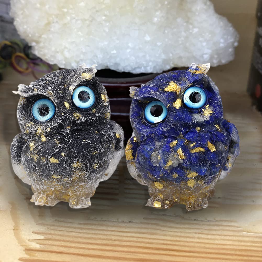 YUYAKESHI Eulenfigur, Maskottchen-Objekt, süße Mini-Eule, Eingang, Ripple-Steingehäuse, handgefertigt, Naturstein, Eule, Innendekoration, Harz, Zubehör, Tisch