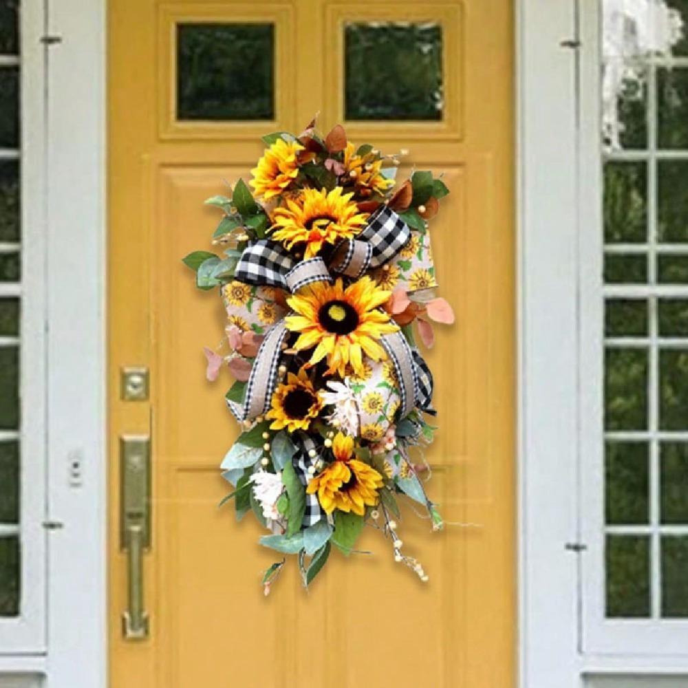 Teardrop Wreath Artificial Sunflower Wreath Summer Fake Sunflower Spring Sunflower Swag Door Hanging Wreath Simulation Hanging Wreath Spring Decor