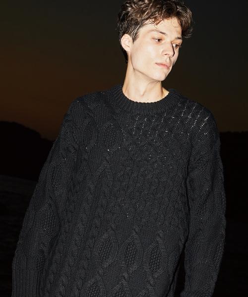 FILOBISKNOT Cable Wool Semi-Over Knit _ Black