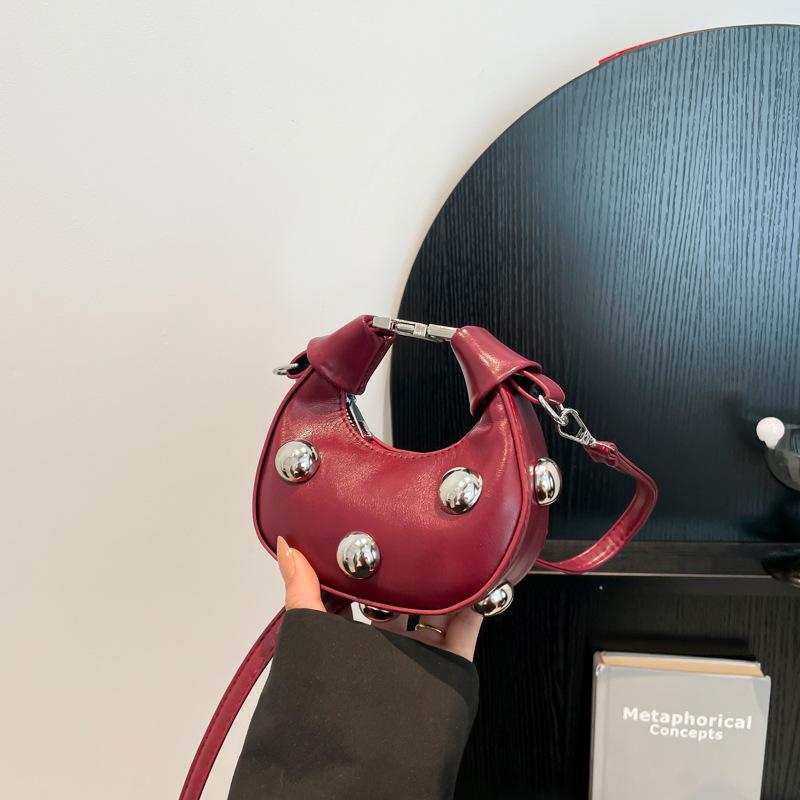 Trend Personality Spice Girl Wind Rivet Mini Portable Dumpling Bag Niche Casual Popular Versatile One Shoulder Crossbody Bag Women