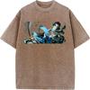 Kaigaku Graphic Washed T Shirt Demon Slayer Anime Tee Men Oversized Cotton Tshirts Harajuku Male Short-sleeve Vintage T-shirt