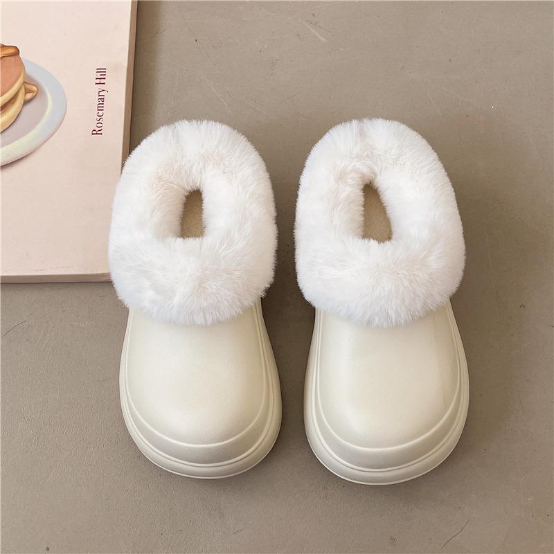 New women's outer wear thick-soled heightening fluffy slippers piled warm waterproof non-slip versatile casual cotton mop